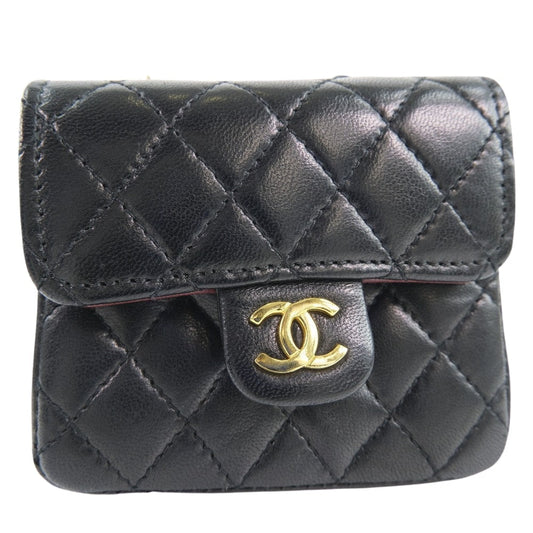 CHANEL Waist bag lambskin black Rare   Micro Matrasse Chain pochette Women