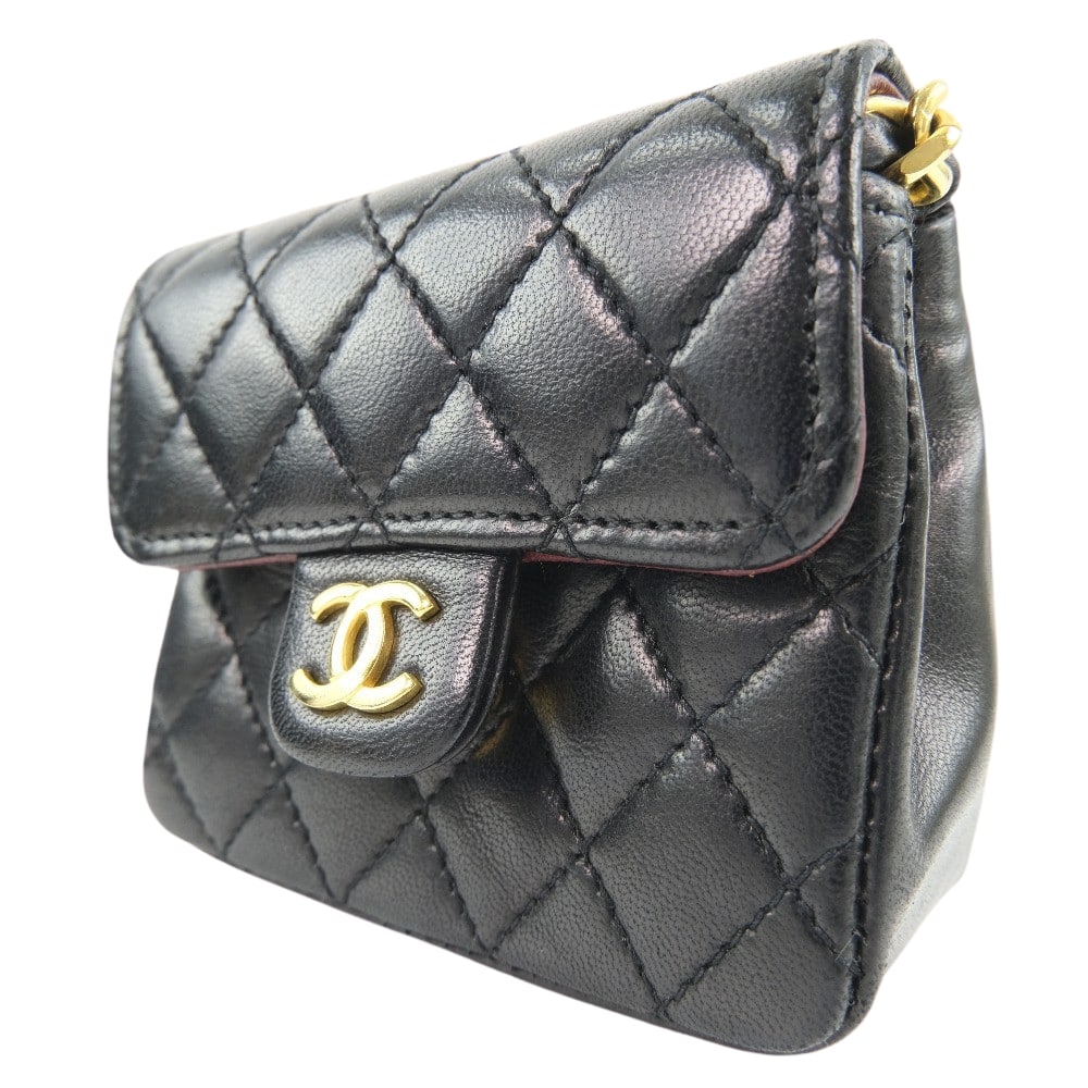 CHANEL Waist bag lambskin black Rare   Micro Matrasse Chain pochette Women