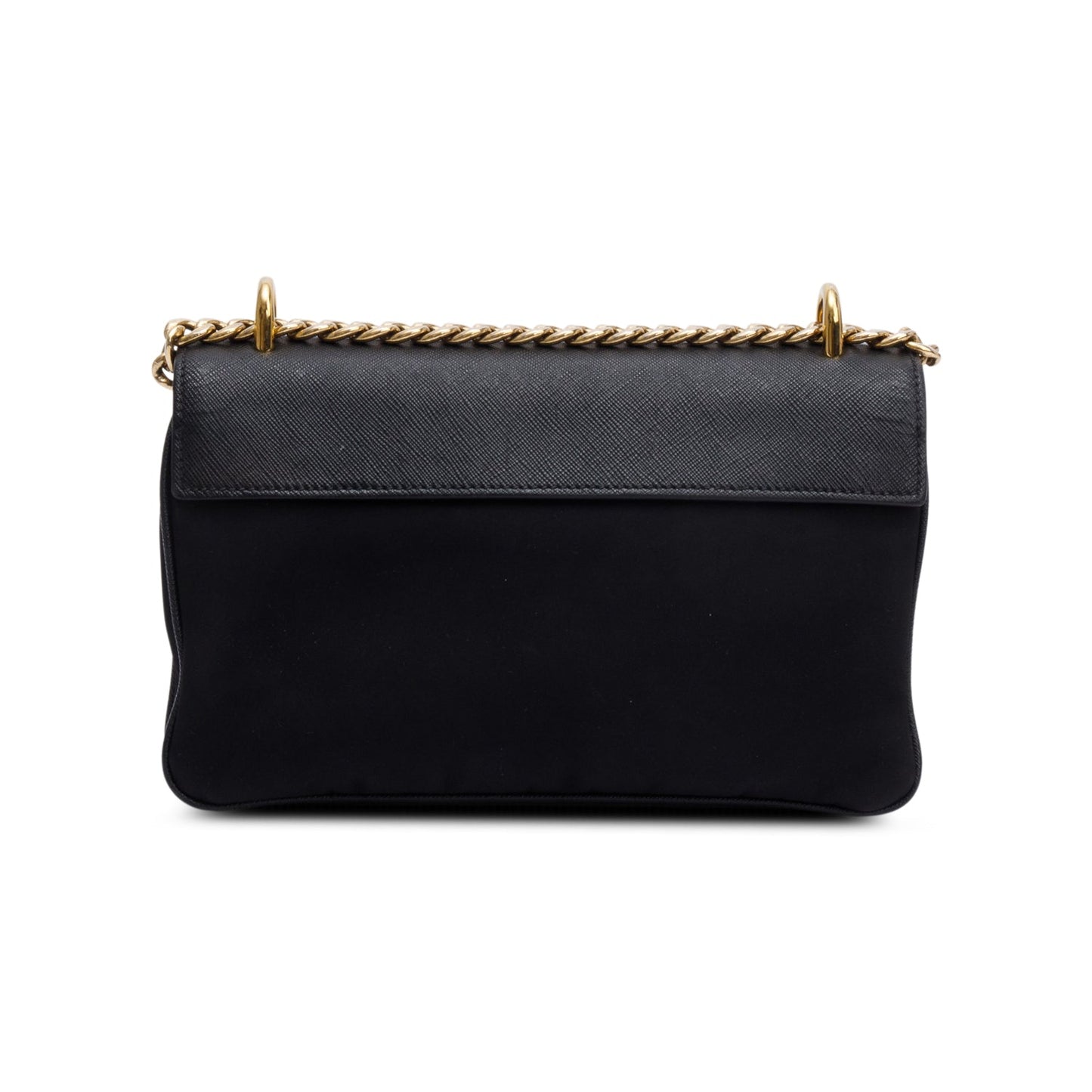 Prada Black Saffiano Lux Tessuto Nylon Flap Chain Crossbody Bag