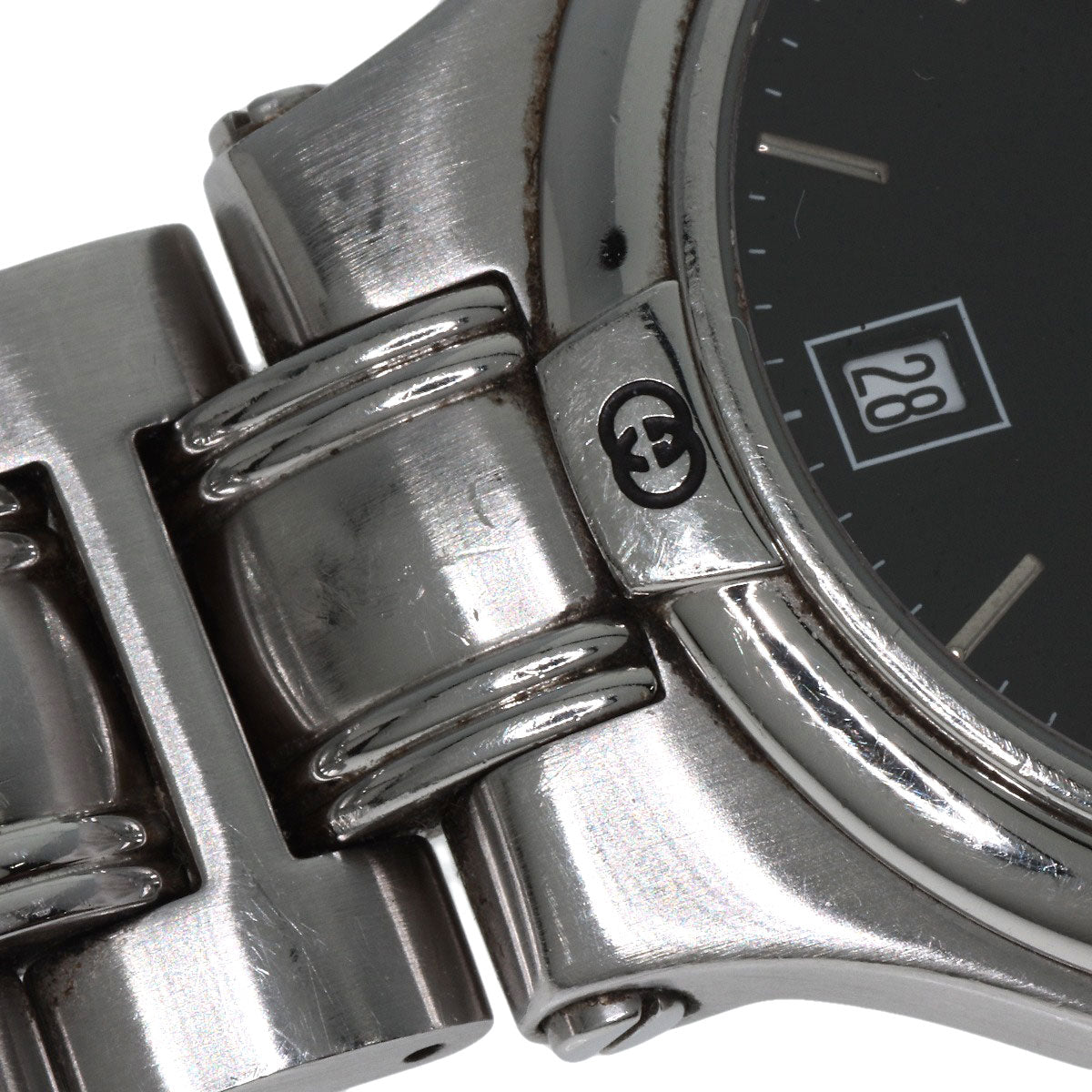 GUCCI Watches Quartz 9040M Stainless Steel , Stainless Steel Silver Double G black dial mens  d