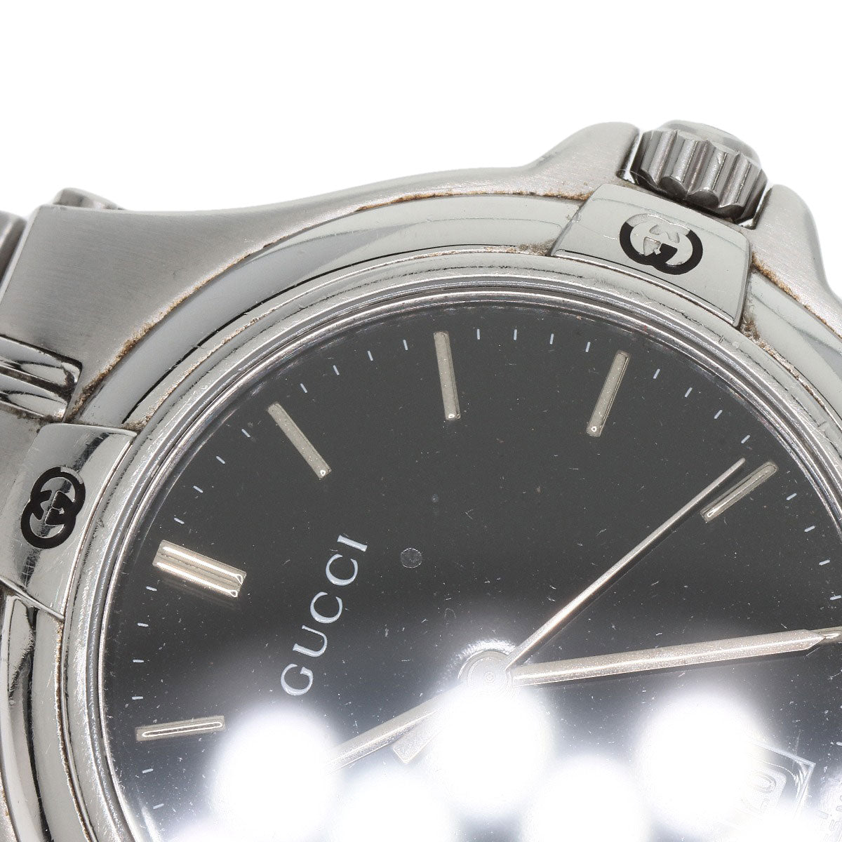 GUCCI Watches Quartz 9040M Stainless Steel , Stainless Steel Silver Double G black dial mens  d
