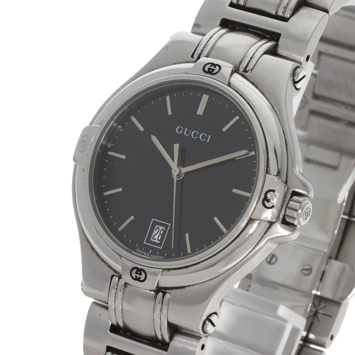 GUCCI Watches Quartz 9040M Stainless Steel , Stainless Steel Silver Double G black dial mens  d