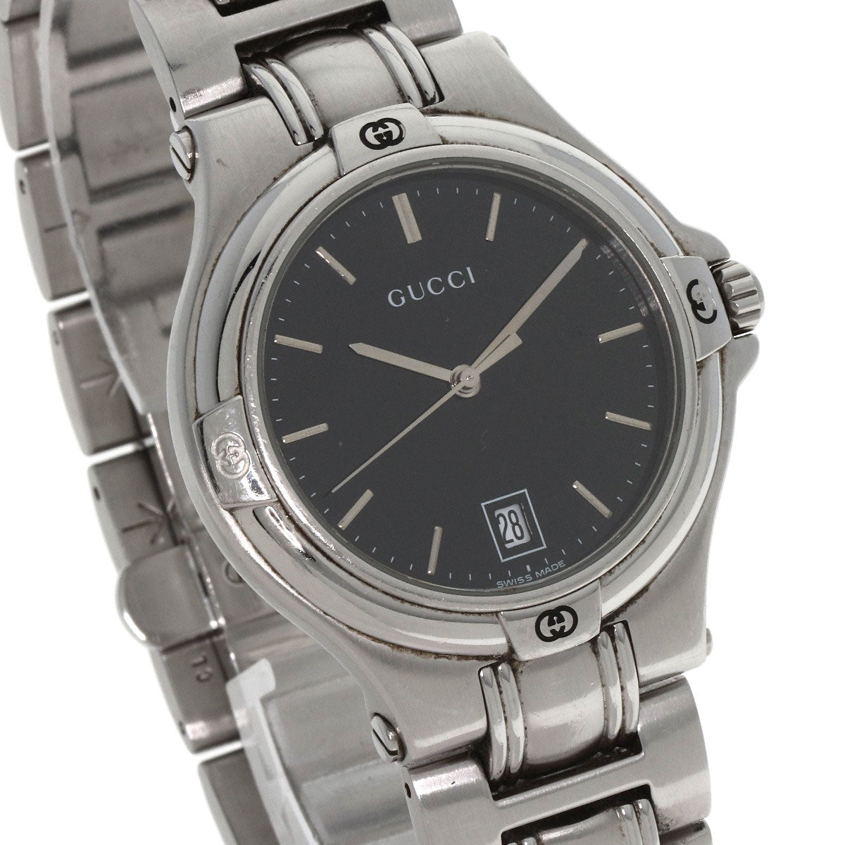 GUCCI Watches Quartz 9040M Stainless Steel Silver Double G black dial