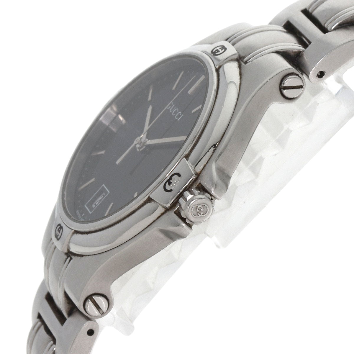 GUCCI Watches Quartz 9040M Stainless Steel , Stainless Steel Silver Double G black dial mens  d