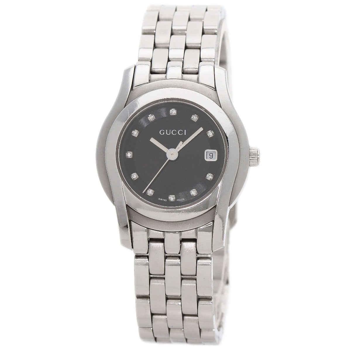 GUCCI Watches Quartz 5500L Stainless Steel , Stainless Steel Silver 11P Diamond black dial Women