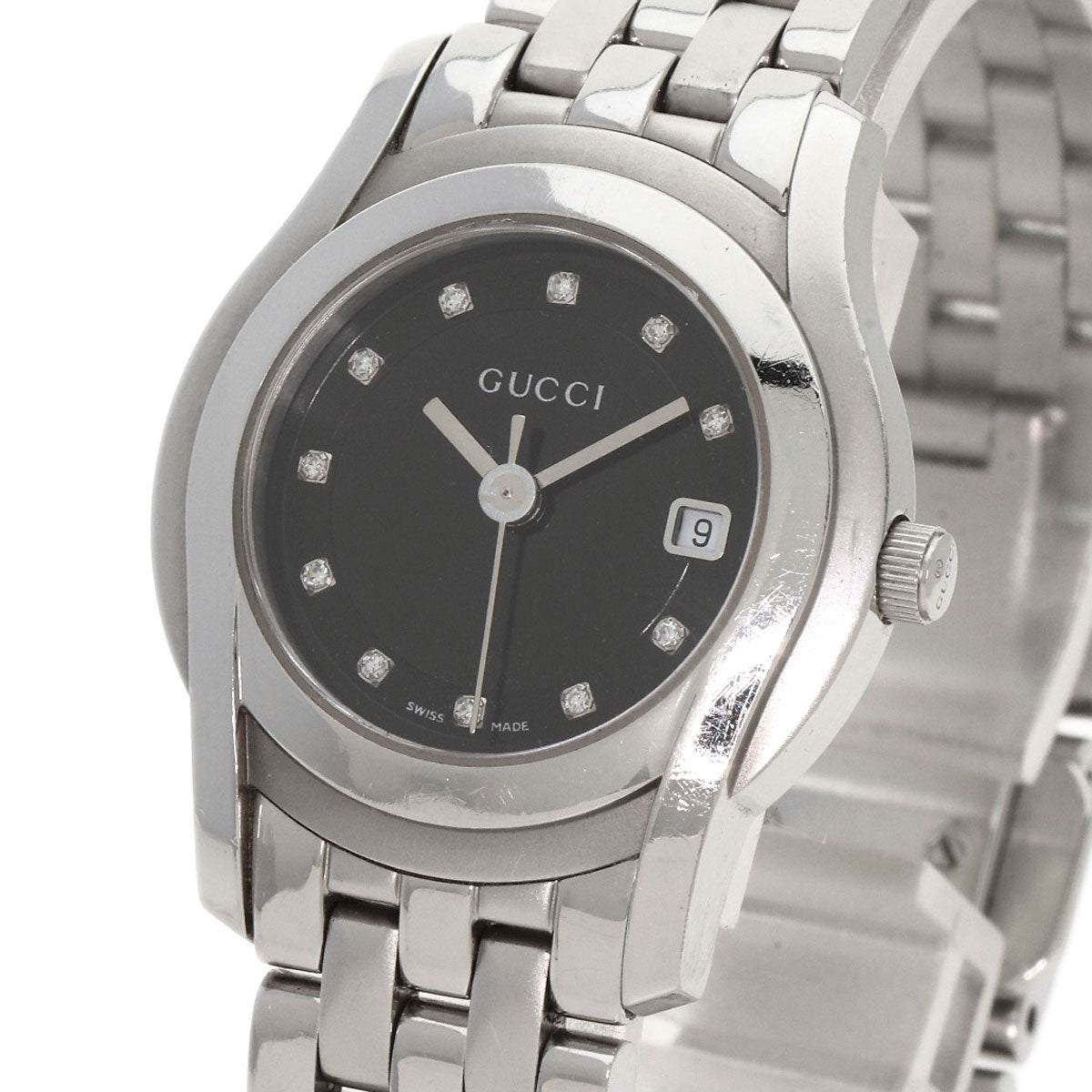 GUCCI Watches Quartz 5500L Stainless Steel , Stainless Steel Silver 11P Diamond black dial Women
