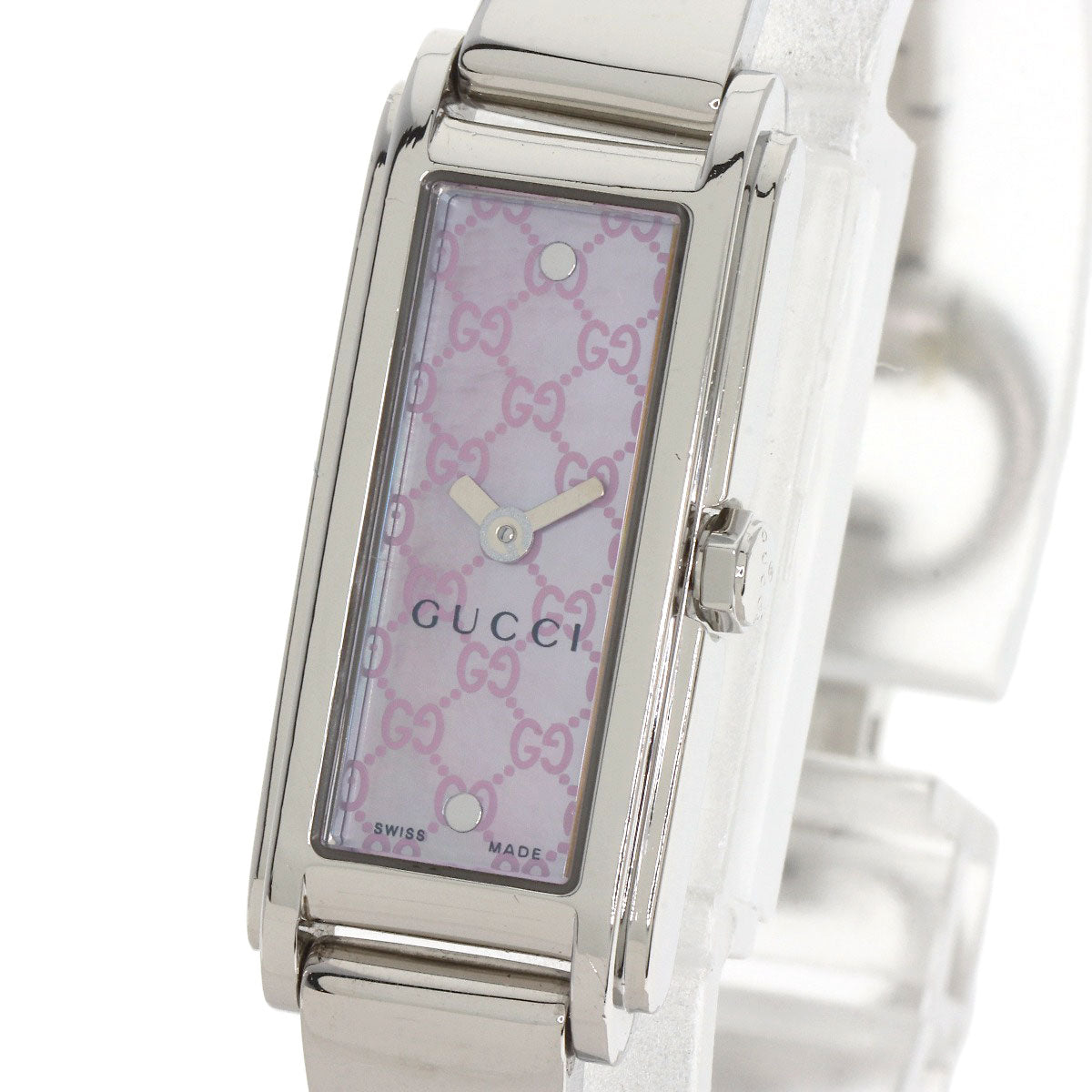 GUCCI Watches Quartz 109 Stainless Steel , Stainless Steel Silver GG square face Pink shell dial Women