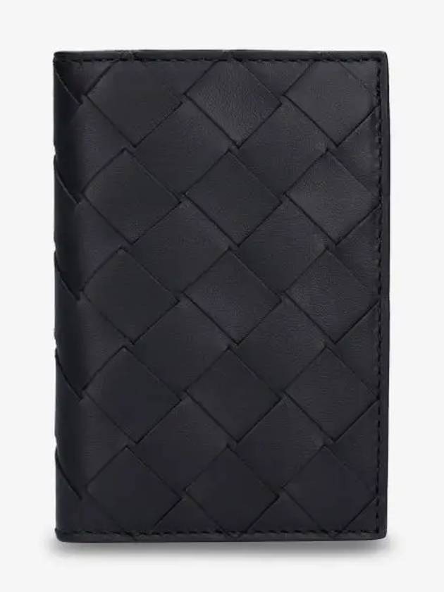 Luxury Bottega Veneta Intrecciato Flap Card Case Black