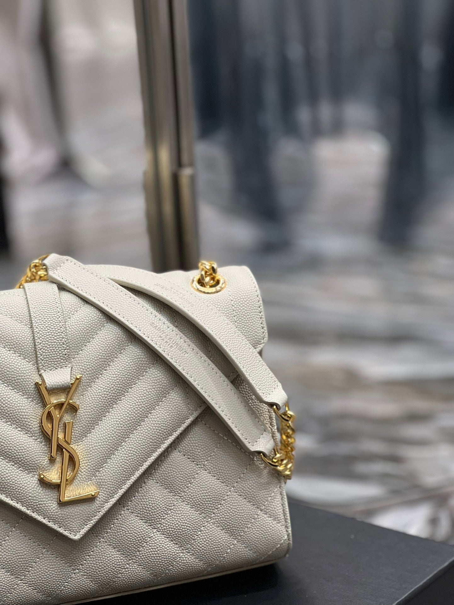 YSSL Envelope Medium Chain Bag White For Women, Women’s Bags 9in/24cm YSL