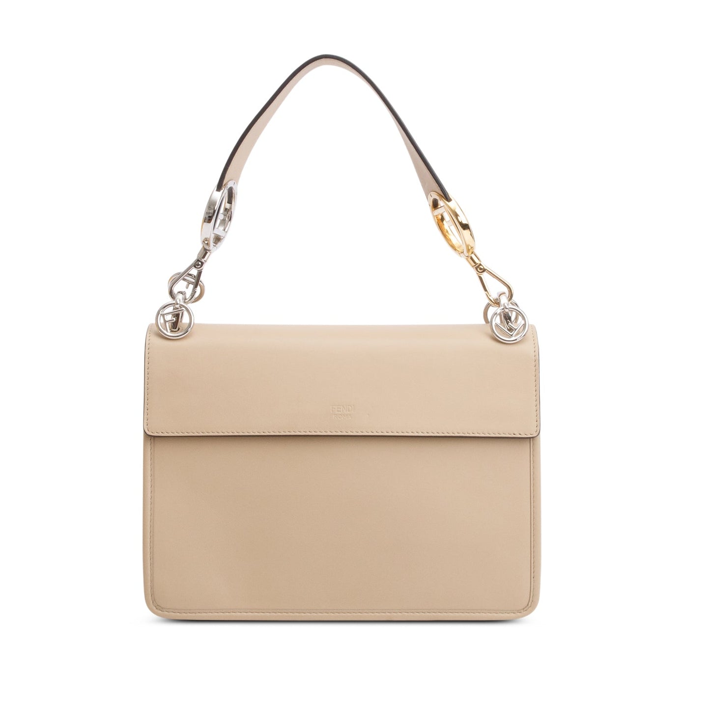 Fendi Beige Calfskin Leather FF Zucca Velvet Medium F is Fendi Kan I Shoulder Bag
