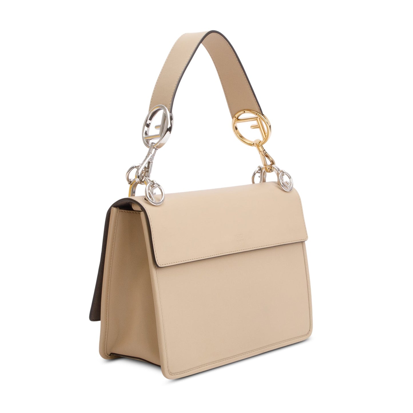 Fendi Beige Calfskin Leather FF Zucca Velvet Medium F is Fendi Kan I Shoulder Bag