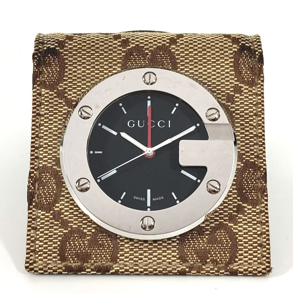 GUCCI Table clock Quartz YC200001 Stainless Steel, GG Canvas multicolor GG logo travel clock black dial