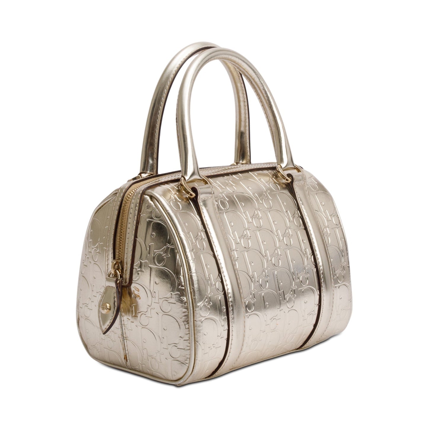 Christian Dior Metallic Gold Oblique Embossed Leather Trotter Boston Bag