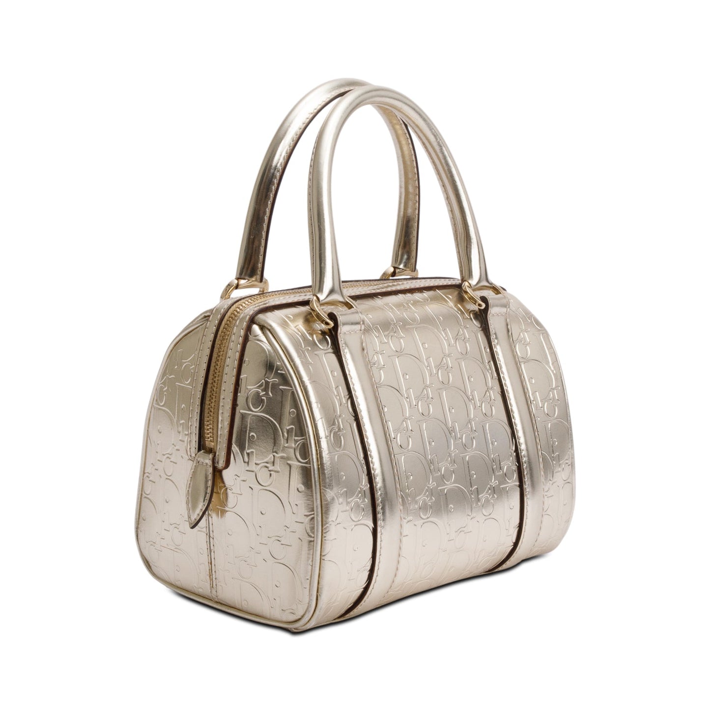 Christian Dior Metallic Gold Oblique Embossed Leather Trotter Boston Bag