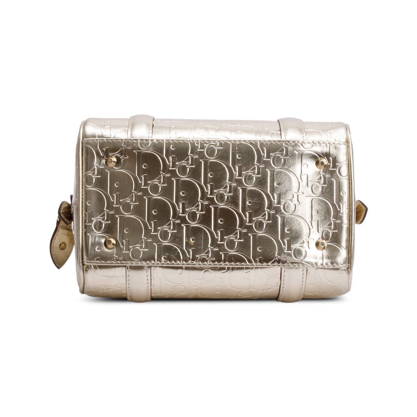 Christian Dior Metallic Gold Oblique Embossed Leather Trotter Boston Bag