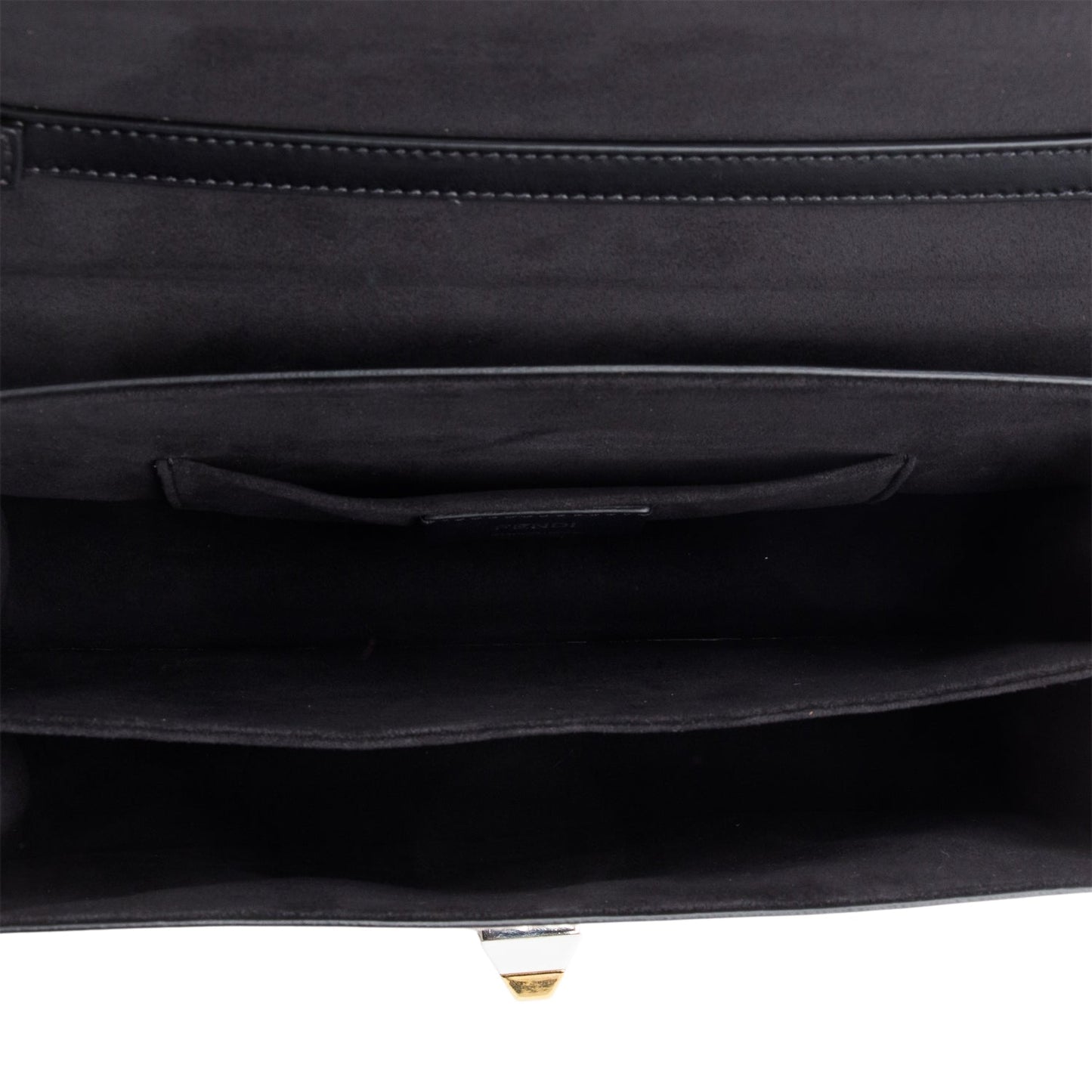 Fendi Black Calfskin Leather Faux Pearl Medium Kan I Scallop Handle Bag