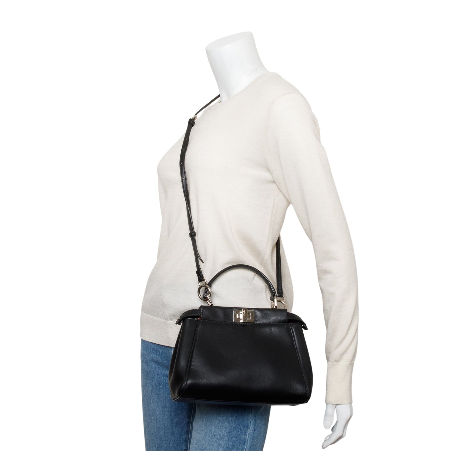 Fendi Black Calfskin Leather Mini Peekaboo Bag
