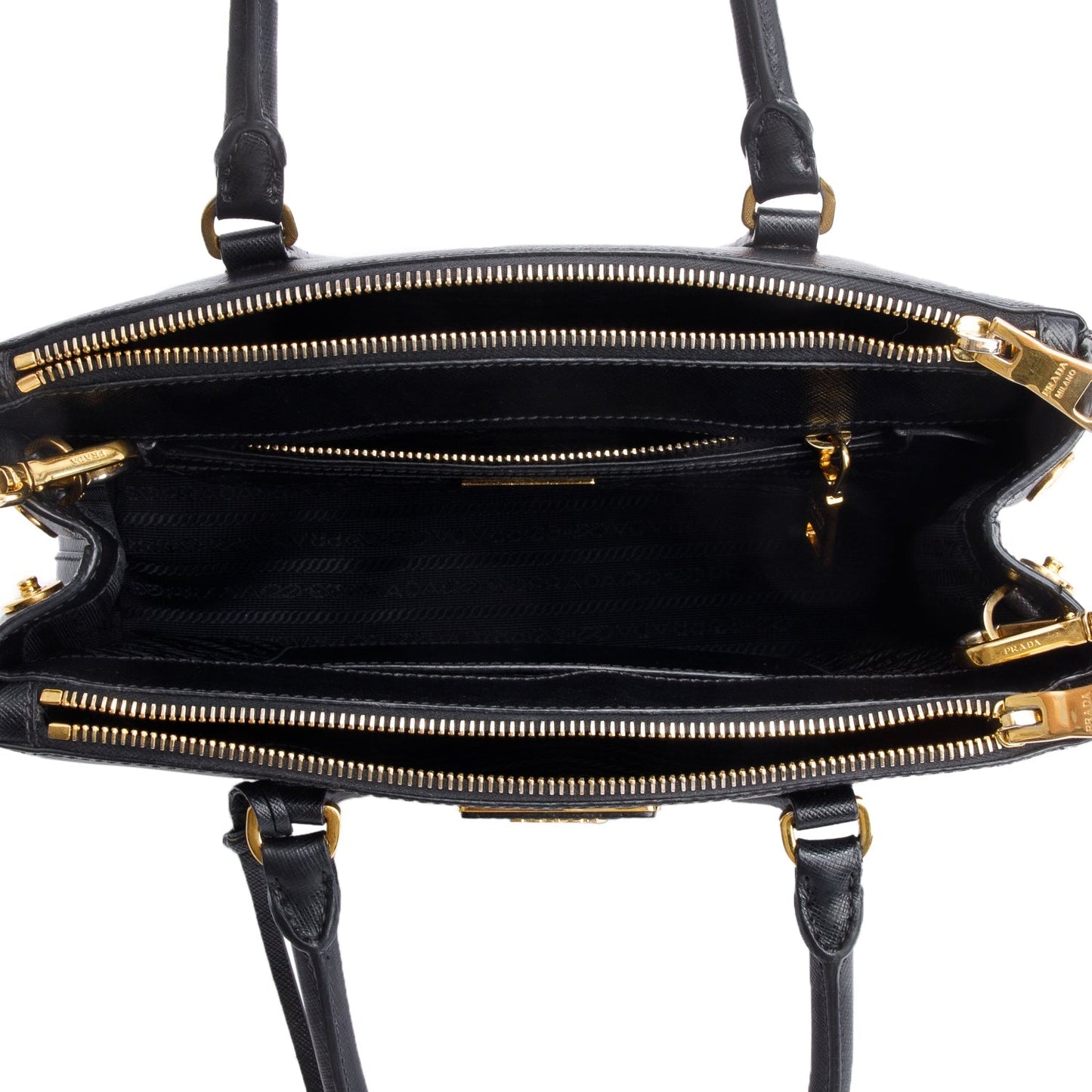 Prada Black Saffiano Leather Small Double Zip Galleria Tote