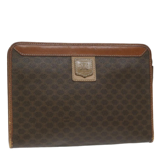 Luxury CELINE Macadam Canvas Clutch Bag PVC Leather Brown  61892