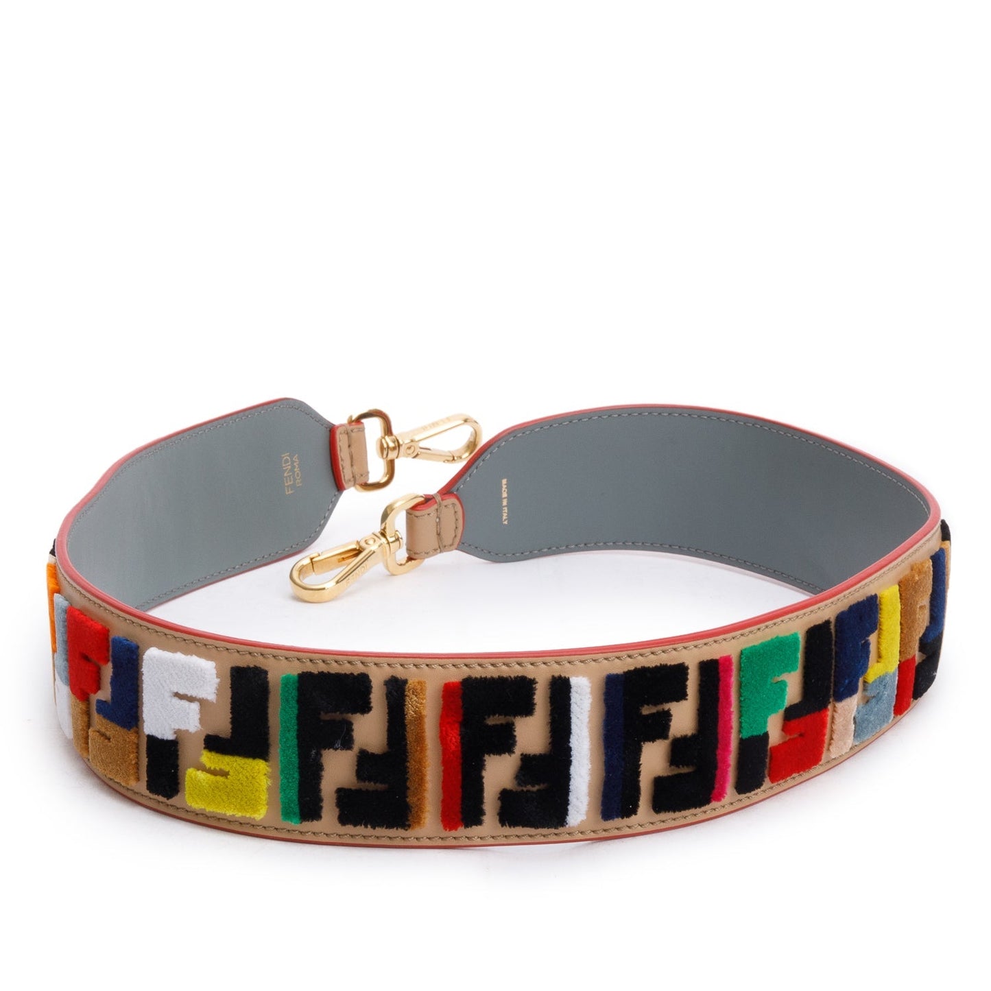 Fendi Beige Leather Multicolor Velvet Zucca Strap You Bag Strap