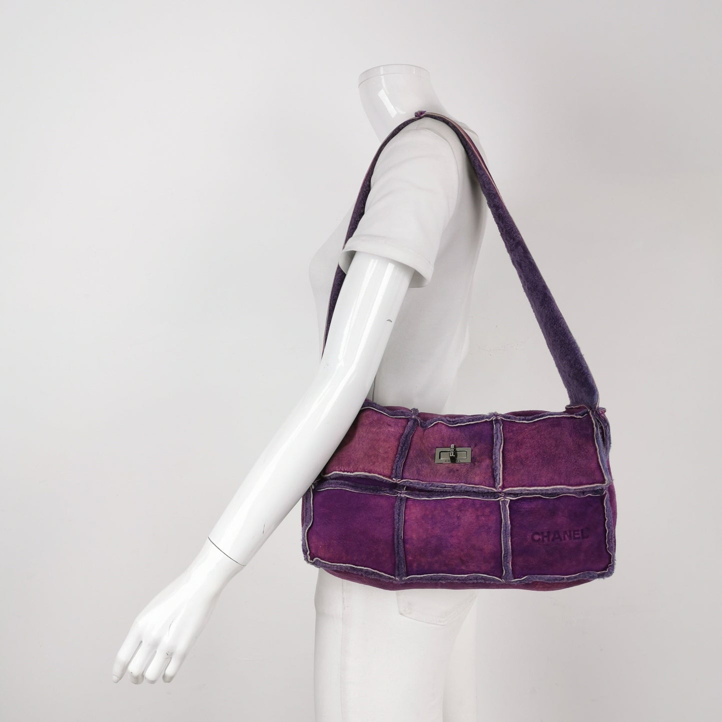 Chanel 2.55 Flap   Chocolate Bar Purple Suede Crossbody Messenger Bag