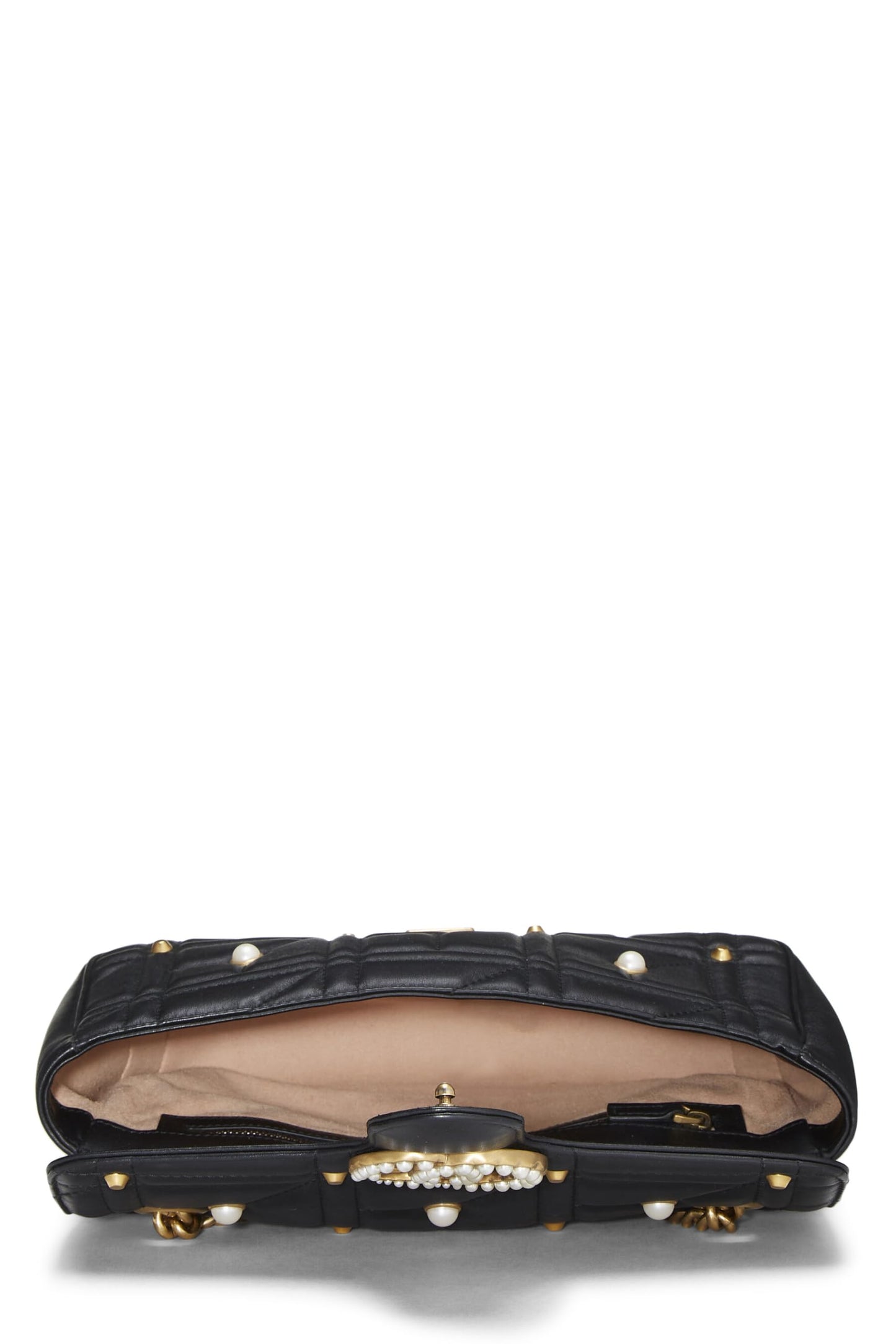 Gucci, Black Leather & Faux Pearl GG Marmont Shoulder Bag Small, Black