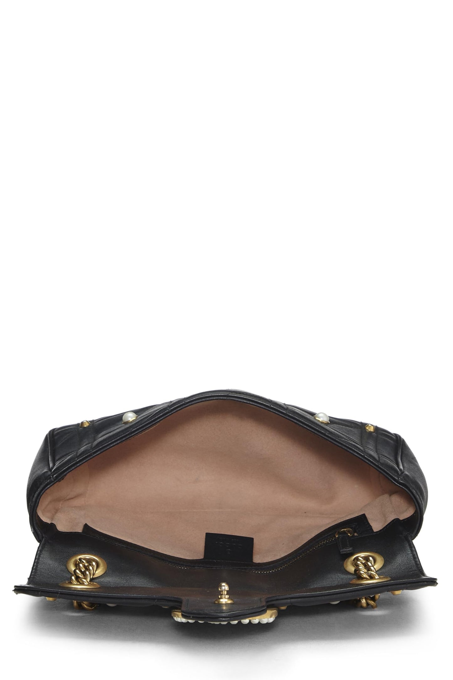 Gucci, Black Leather & Faux Pearl GG Marmont Shoulder Bag Small, Black