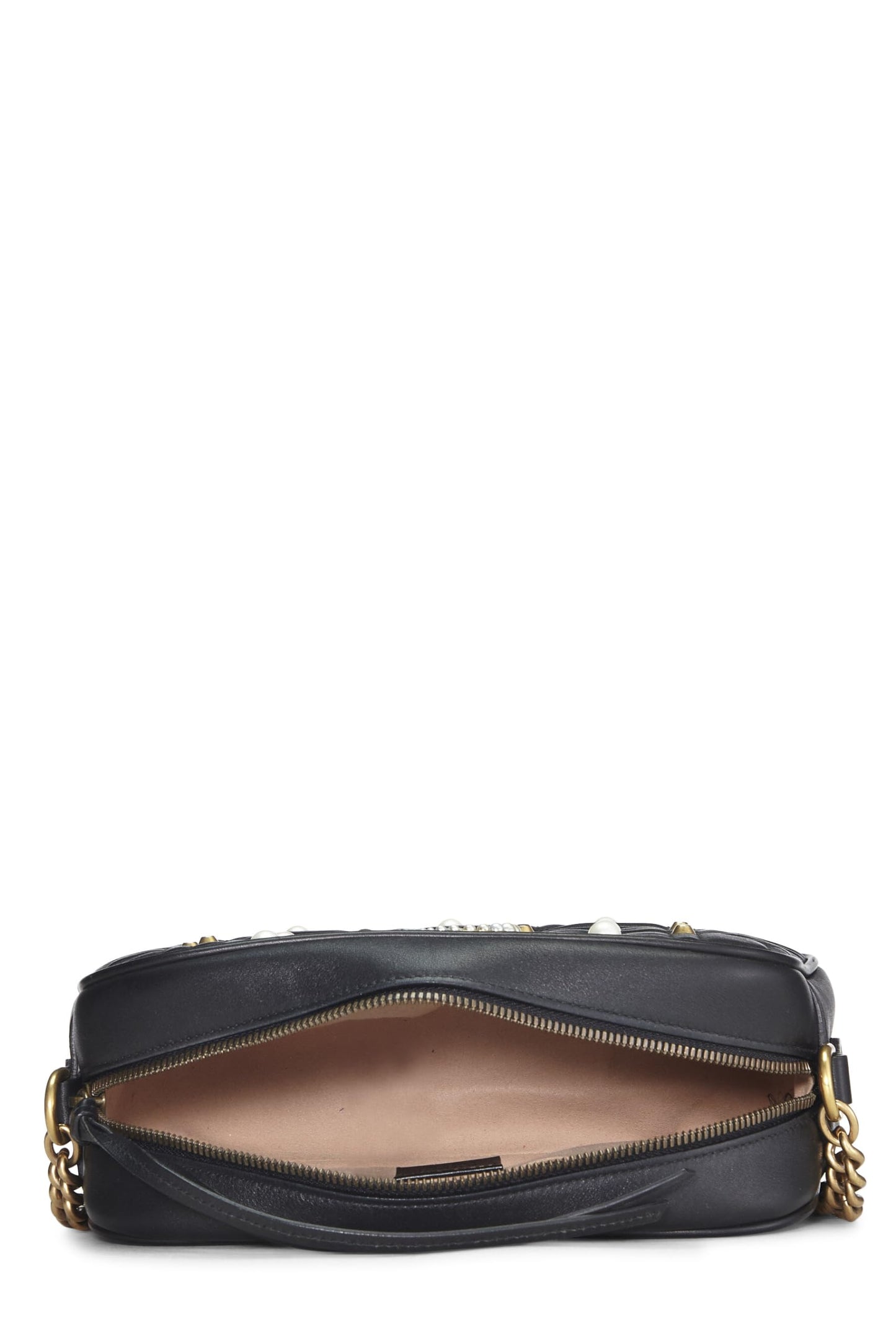 Gucci, Black Leather & Faux Pearl GG Marmont Crossbody Small, Black