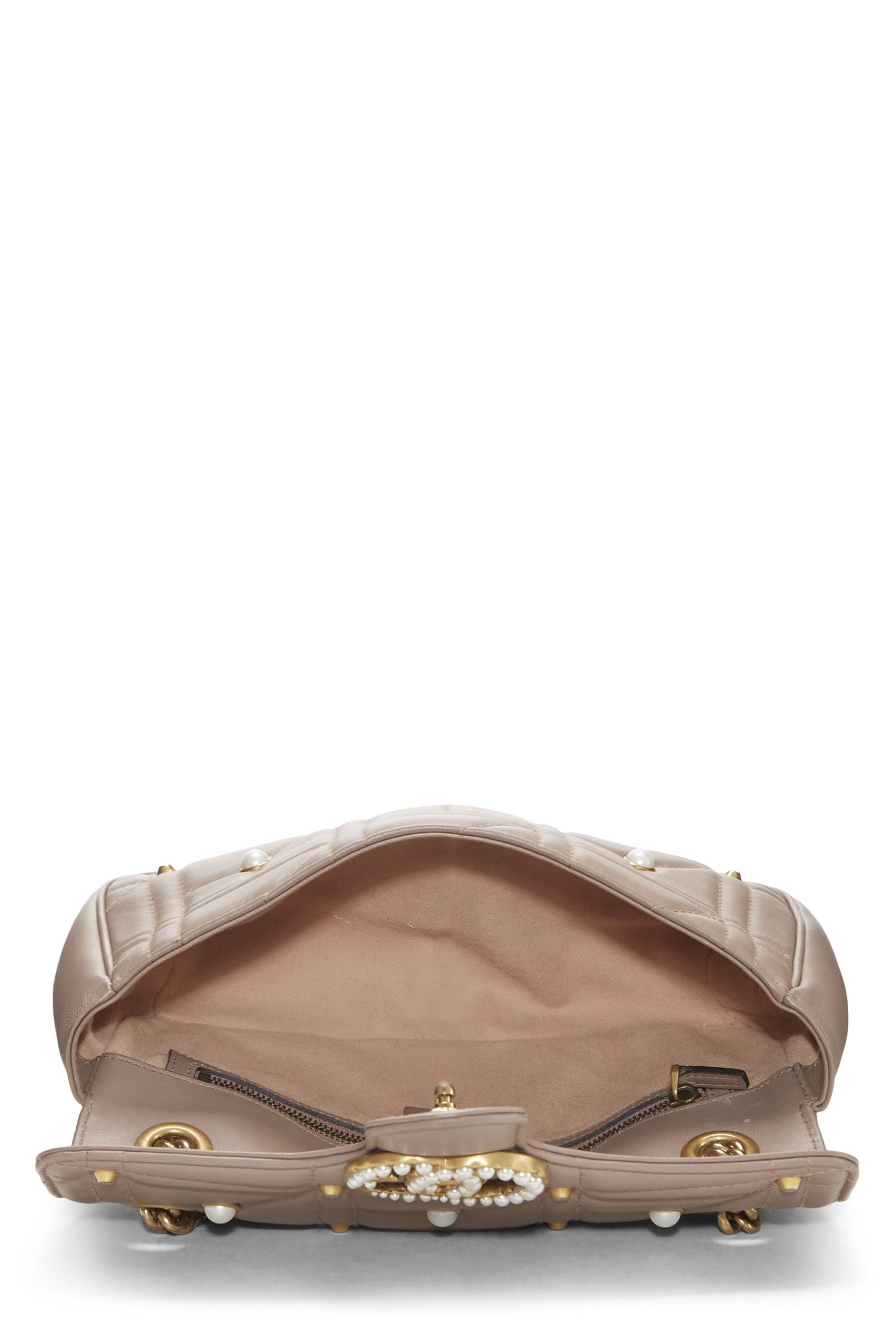 Gucci, Pink Leather & Faux Pearl GG Marmont Shoulder Bag Small, Beige