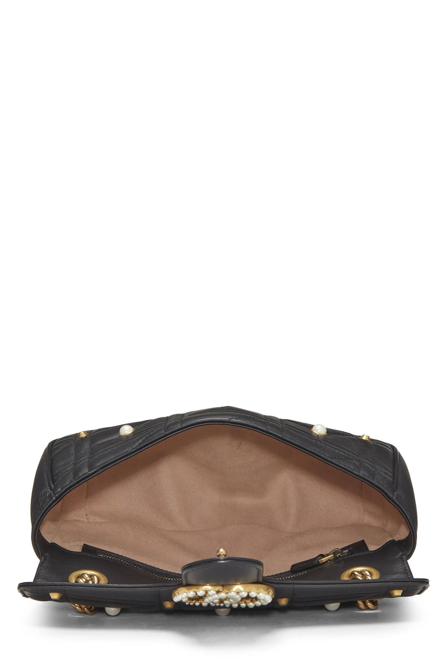 Gucci, Black Faux Pearl Matelassé Leather Marmont Shoulder Bag Small, Black