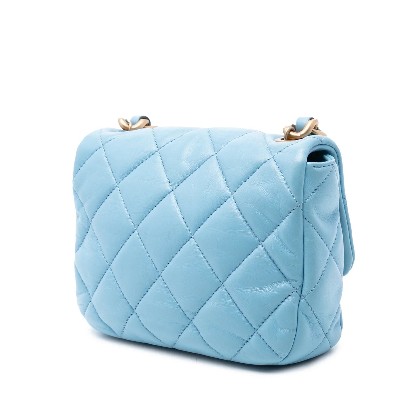 Blue Chanel Mini Quilted Lambskin Lacquered Chain Flap Crossbody Bag
