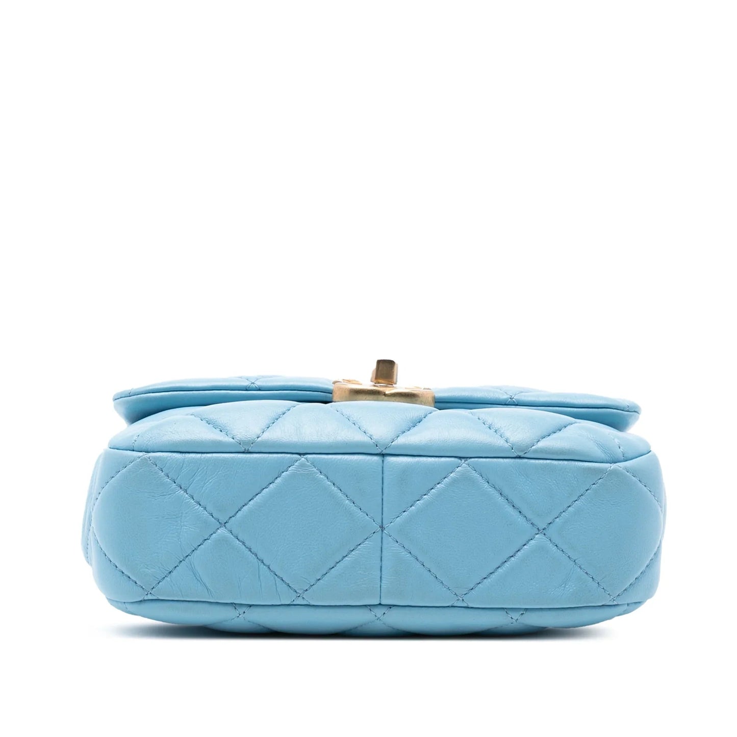 Blue Chanel Mini Quilted Lambskin Lacquered Chain Flap Crossbody Bag