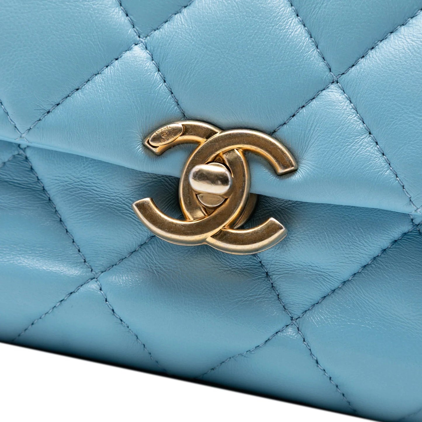 Blue Chanel Mini Quilted Lambskin Lacquered Chain Flap Crossbody Bag