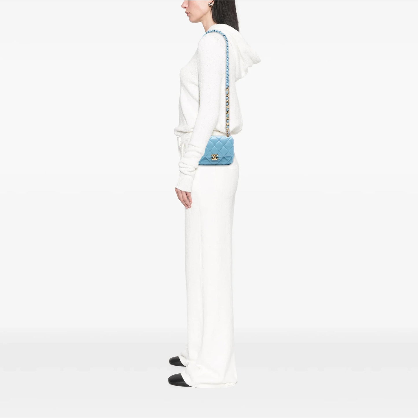 Blue Chanel Mini Quilted Lambskin Lacquered Chain Flap Crossbody Bag