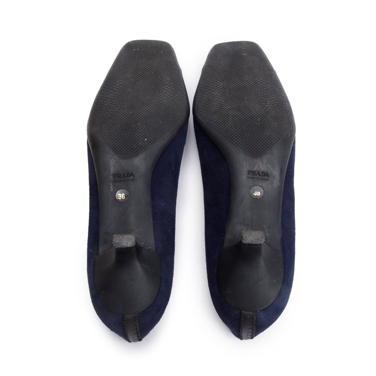 Prada Sport Navy Suede Buckle Accent Pumps, Size 36