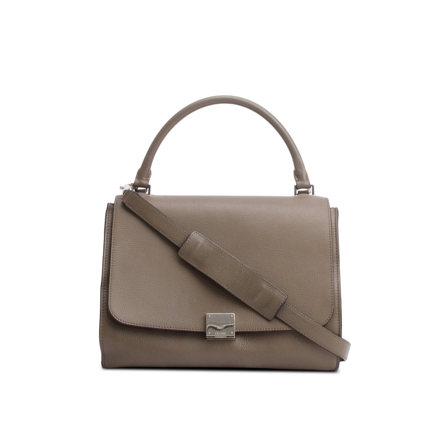 Celine Taupe Calfskin Leather Suede Trim Medium Trapeze Bag