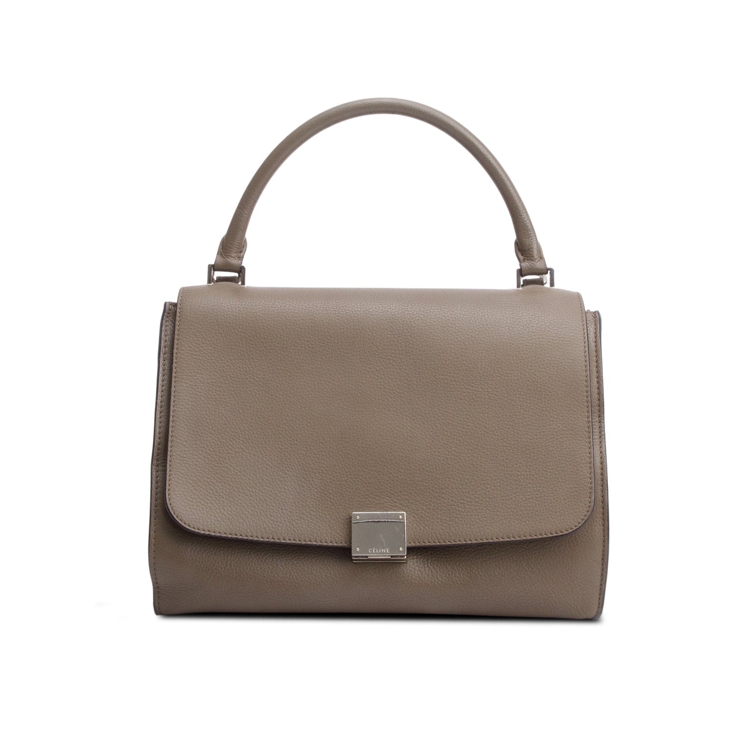 Celine Taupe Calfskin Leather Suede Trim Medium Trapeze Bag