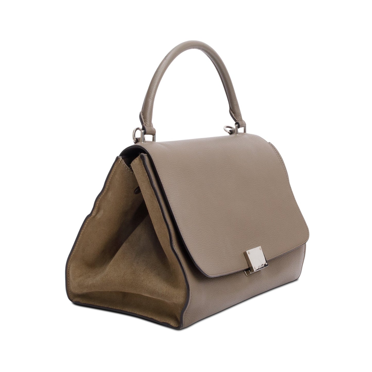 Celine Taupe Calfskin Leather Suede Trim Medium Trapeze Bag