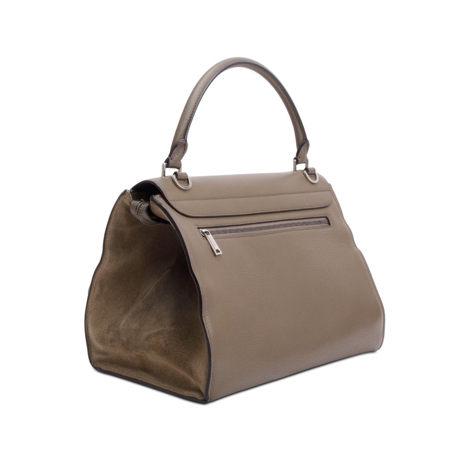 Celine Taupe Calfskin Leather Suede Trim Medium Trapeze Bag