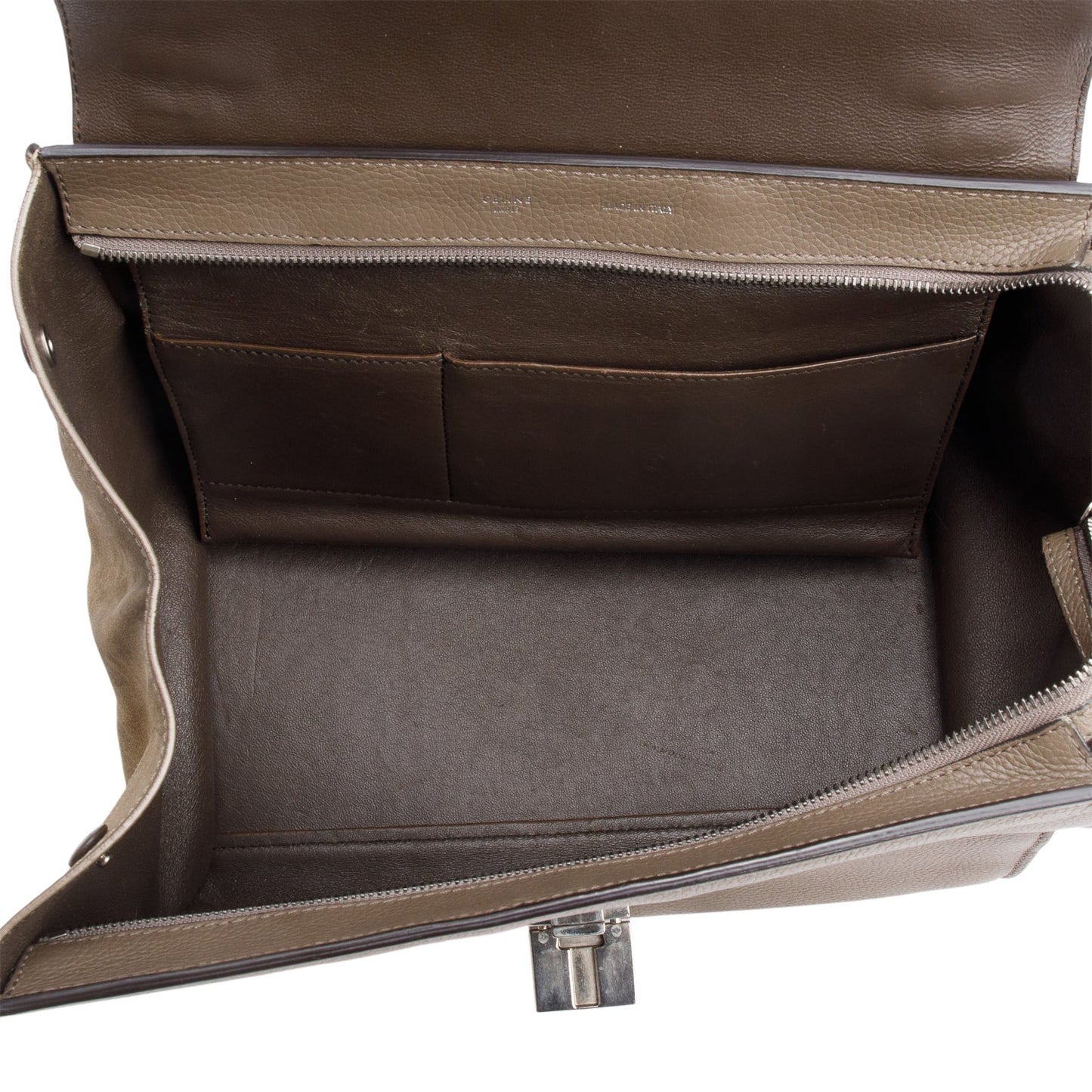 Celine Taupe Calfskin Leather Suede Trim Medium Trapeze Bag