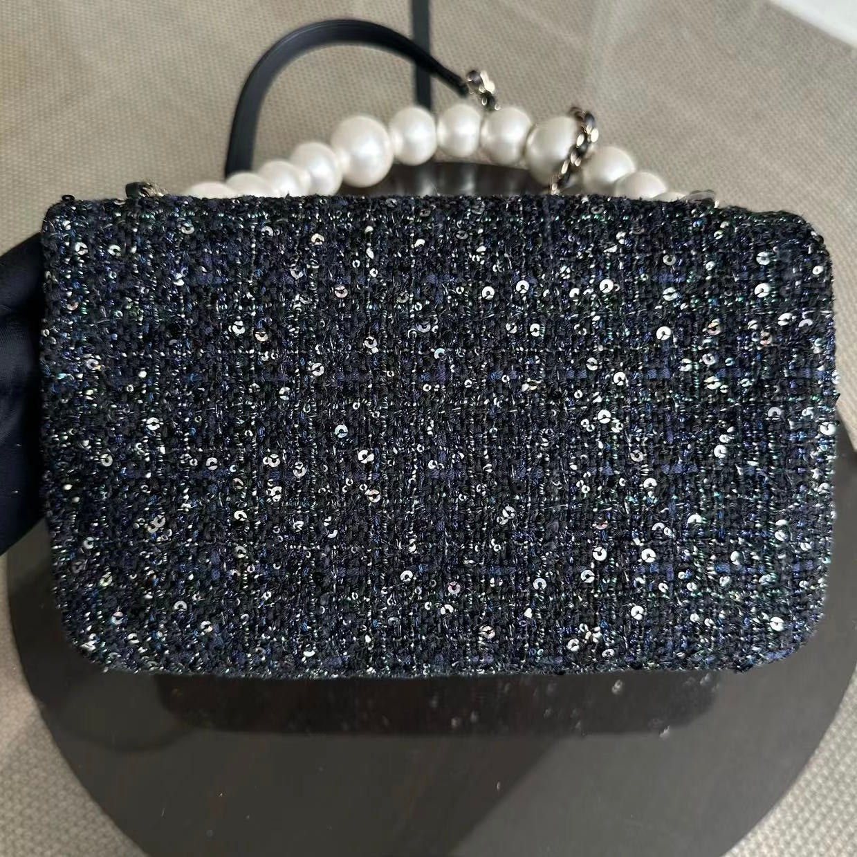 Chanel Classic Seasonal Flap Medium - Tweed Pearl Chain Black Gold Hardware Series 27