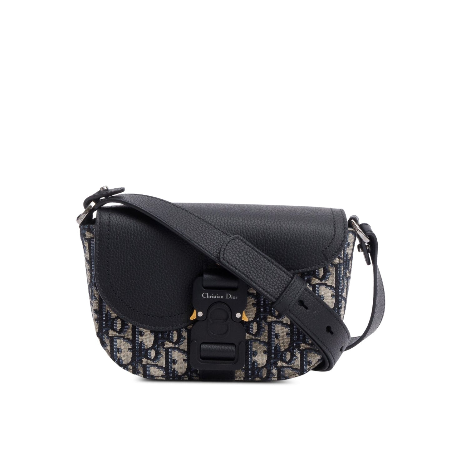 Christian Dior 2024 Black Calfskin Leather Oblique Mini Saddle Messenger Bag