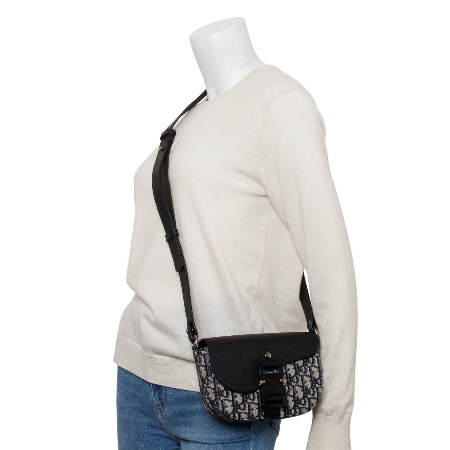 Christian Dior 2024 Black Calfskin Leather Oblique Mini Saddle Messenger Bag