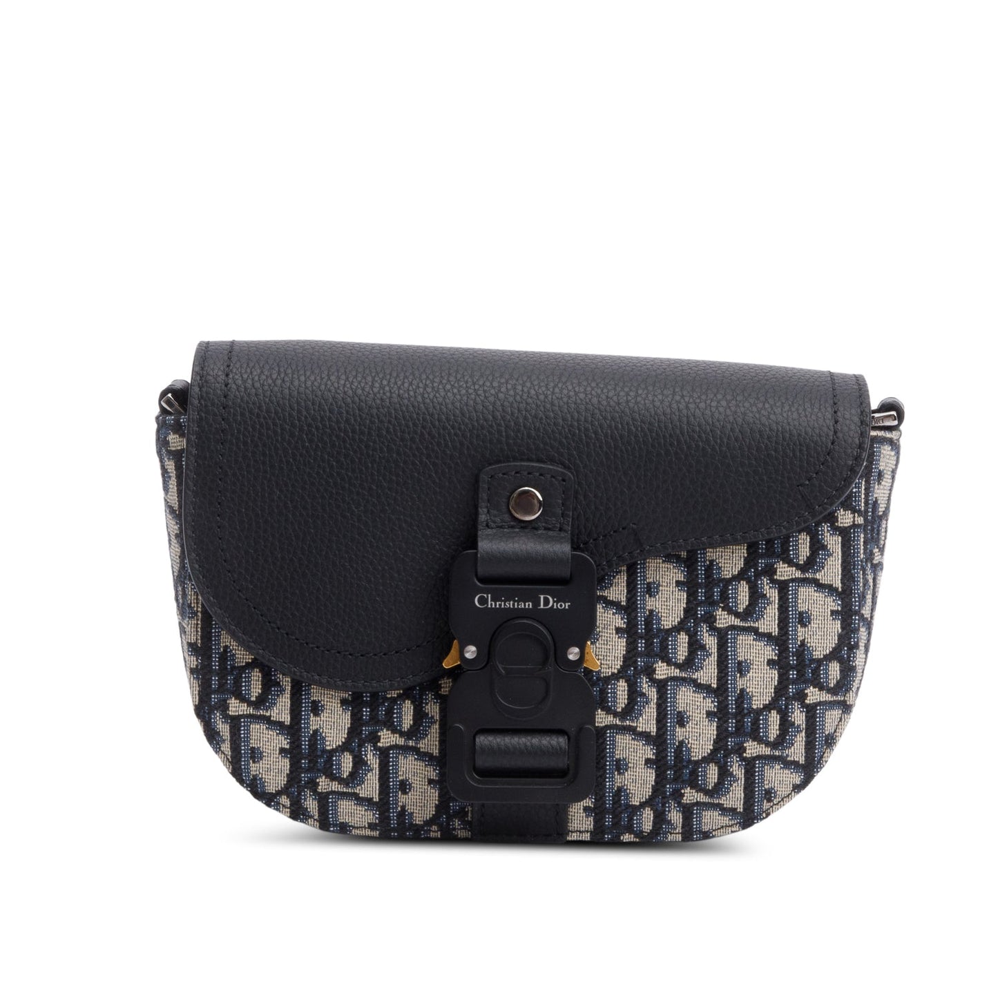 Christian Dior 2024 Black Calfskin Leather Oblique Mini Saddle Messenger Bag