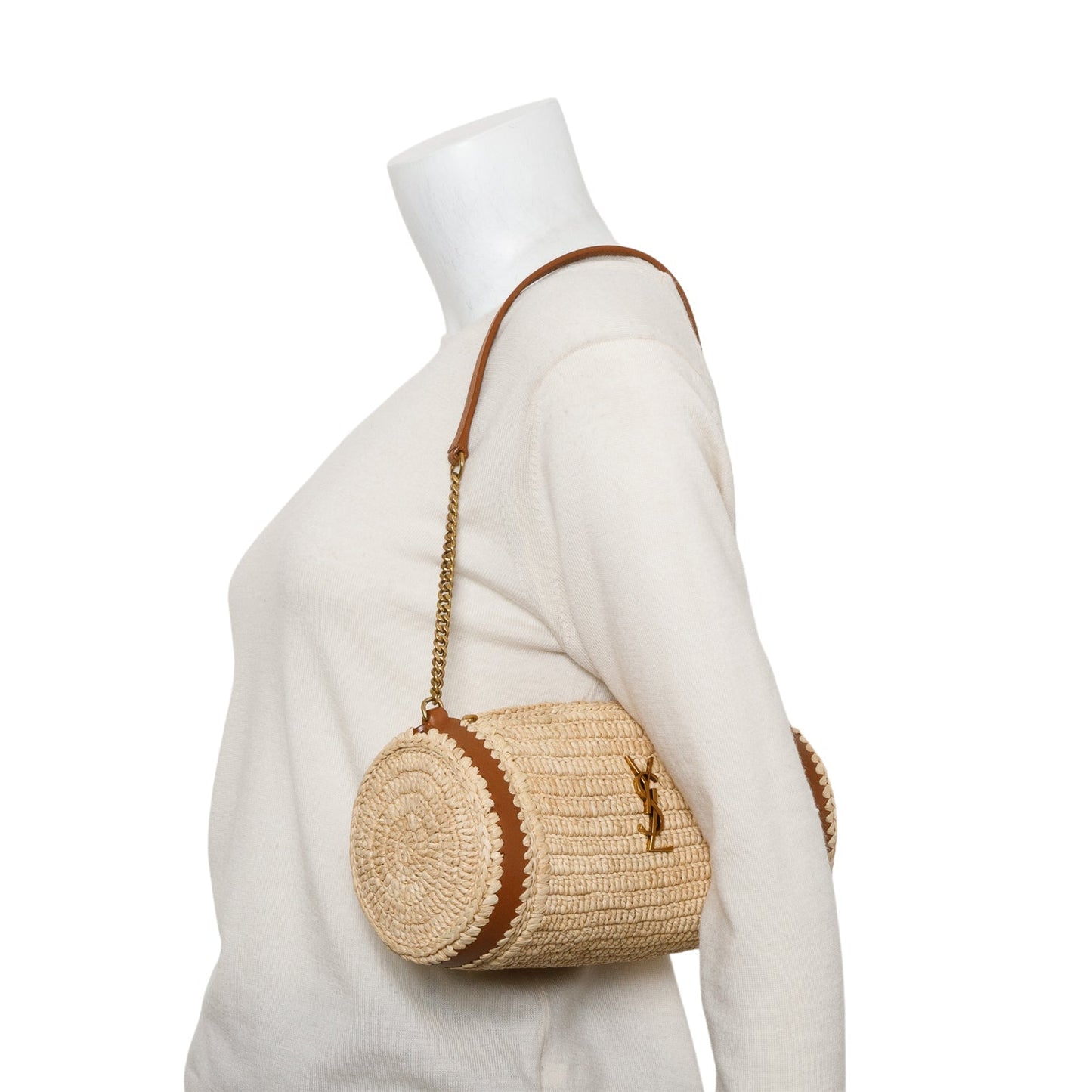 Saint Laurent 2024 Neutral Raffia Small Sade Tube Bag