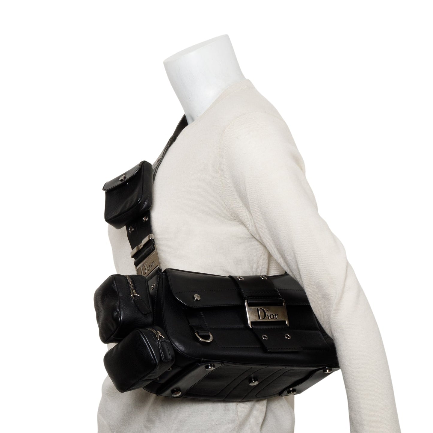 Christian Dior Black Leather Street Chic Columbus Cargo Shoulder Bag