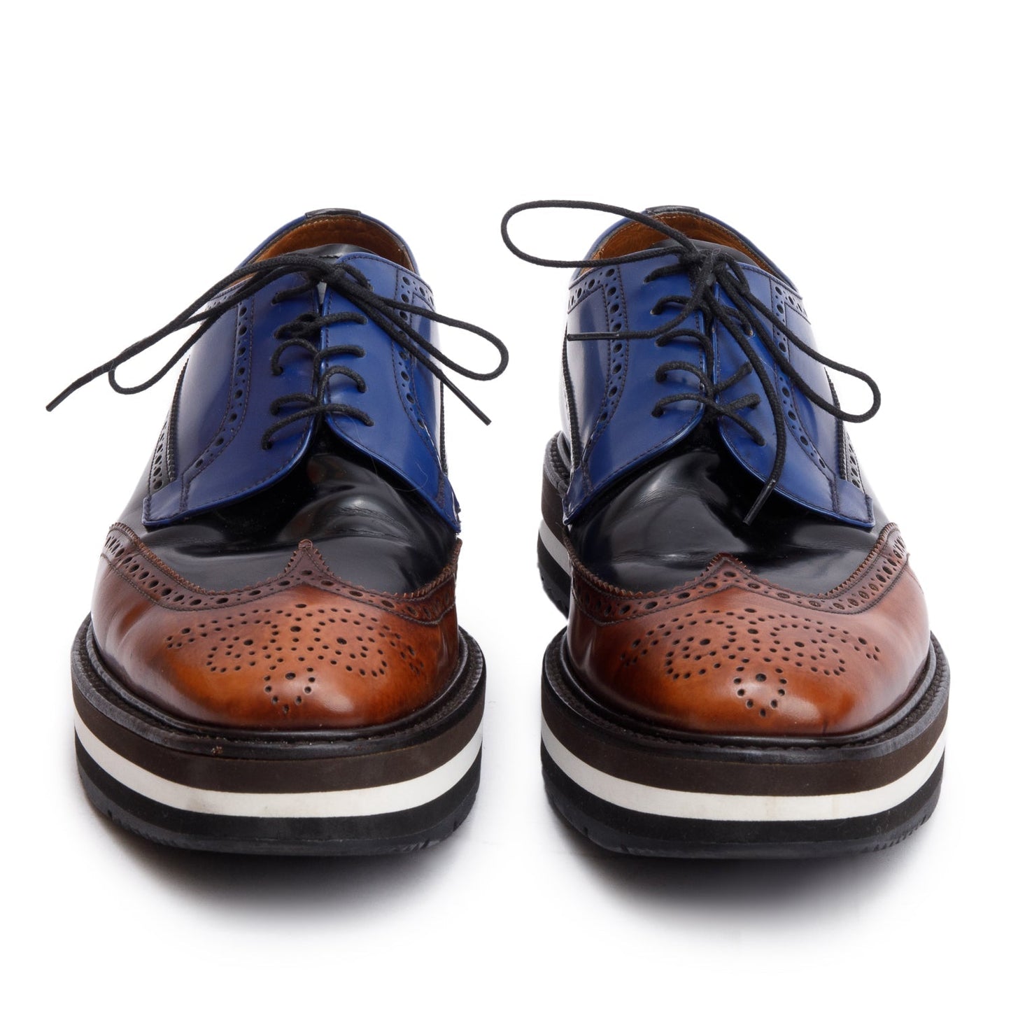 Prada Blue Spazzolato Leather Laced Brogue Shoes, Size 8