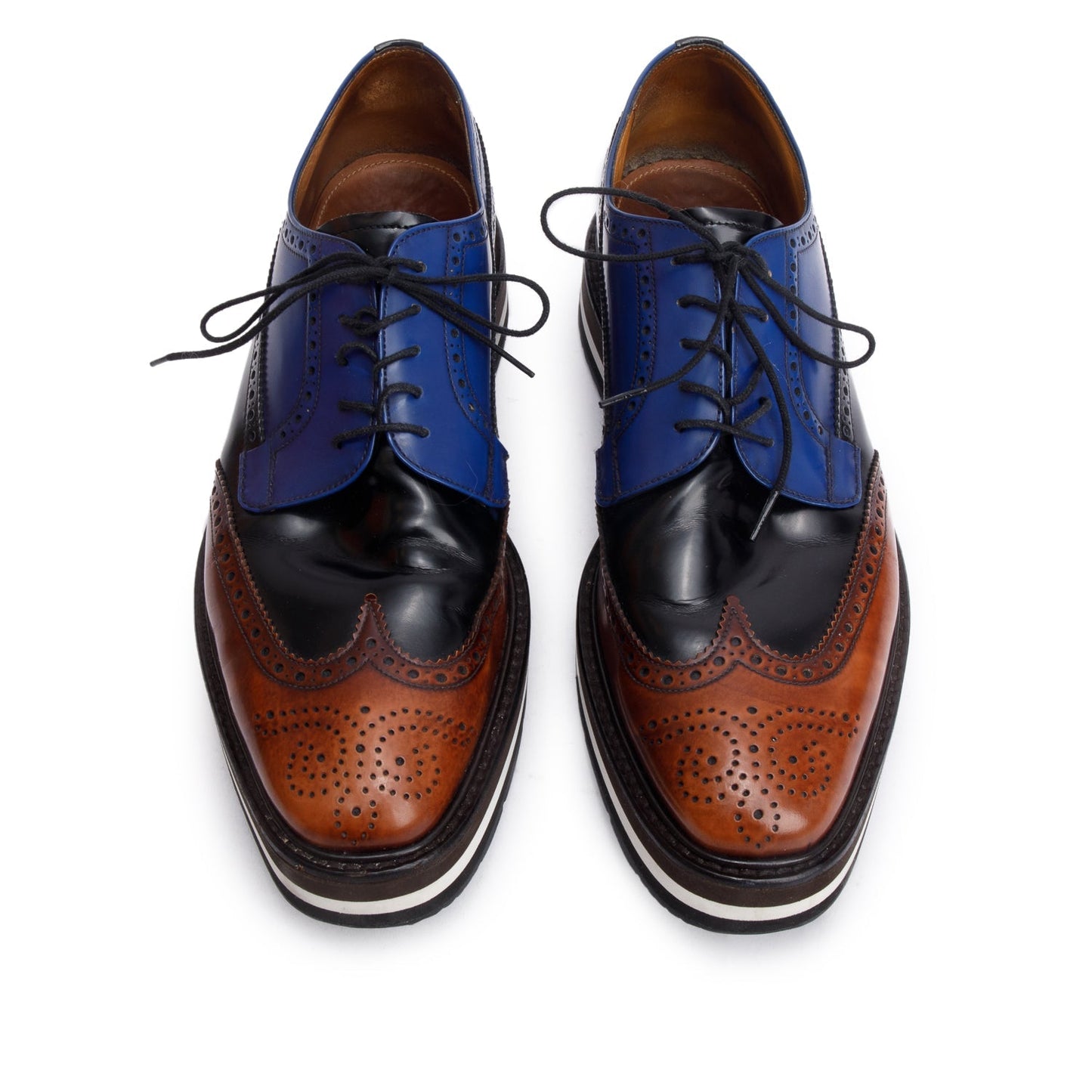 Prada Blue Spazzolato Leather Laced Brogue Shoes, Size 8