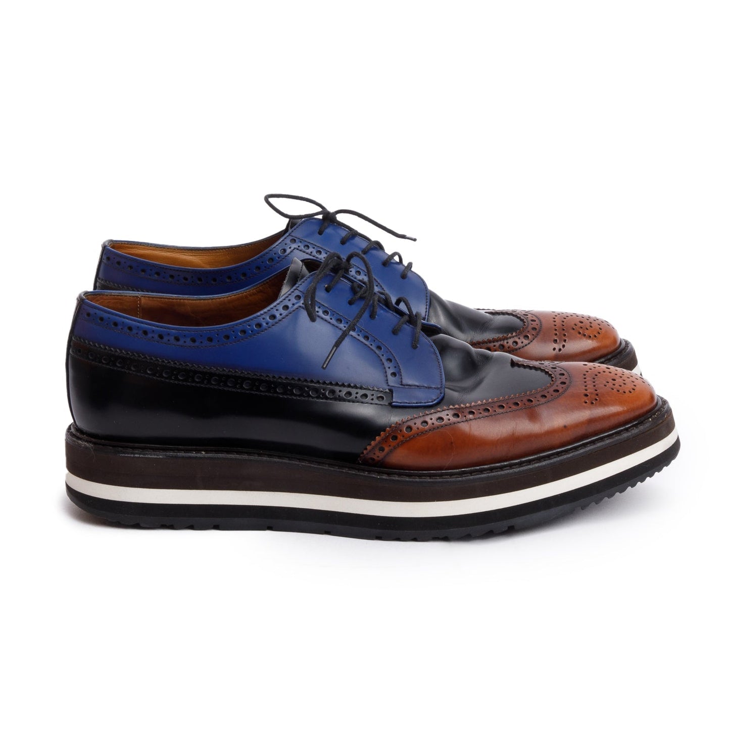 Prada Blue Spazzolato Leather Laced Brogue Shoes, Size 8
