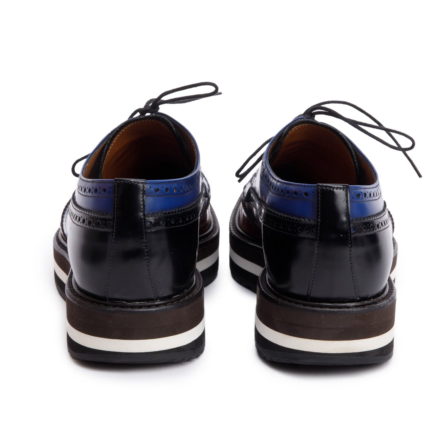 Prada Blue Spazzolato Leather Laced Brogue Shoes, Size 8